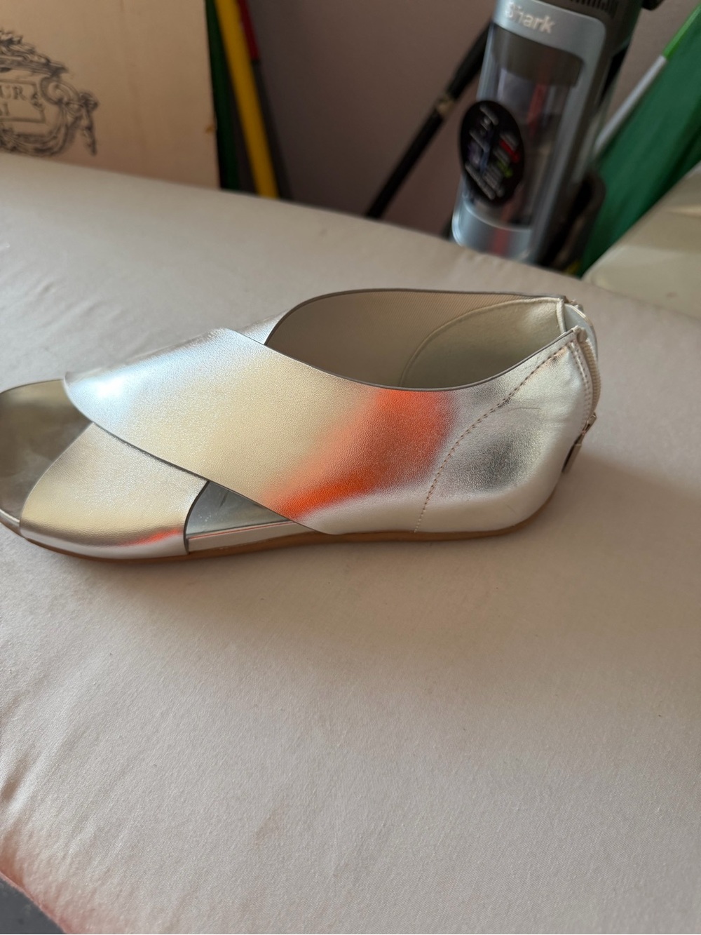 Kenneth Cole Metallic Silver Crossover Open-Toe Sandal